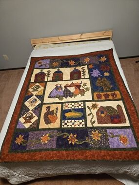 Handmade Patchwork Farmhouse Throw - Rust, Purple, Cream